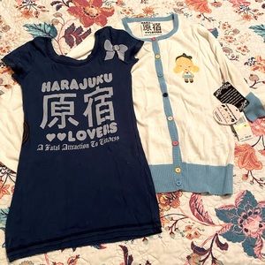 Harajuku Lovers White/Blue Cardigan NWT Size M and Blue t-shirt Size S